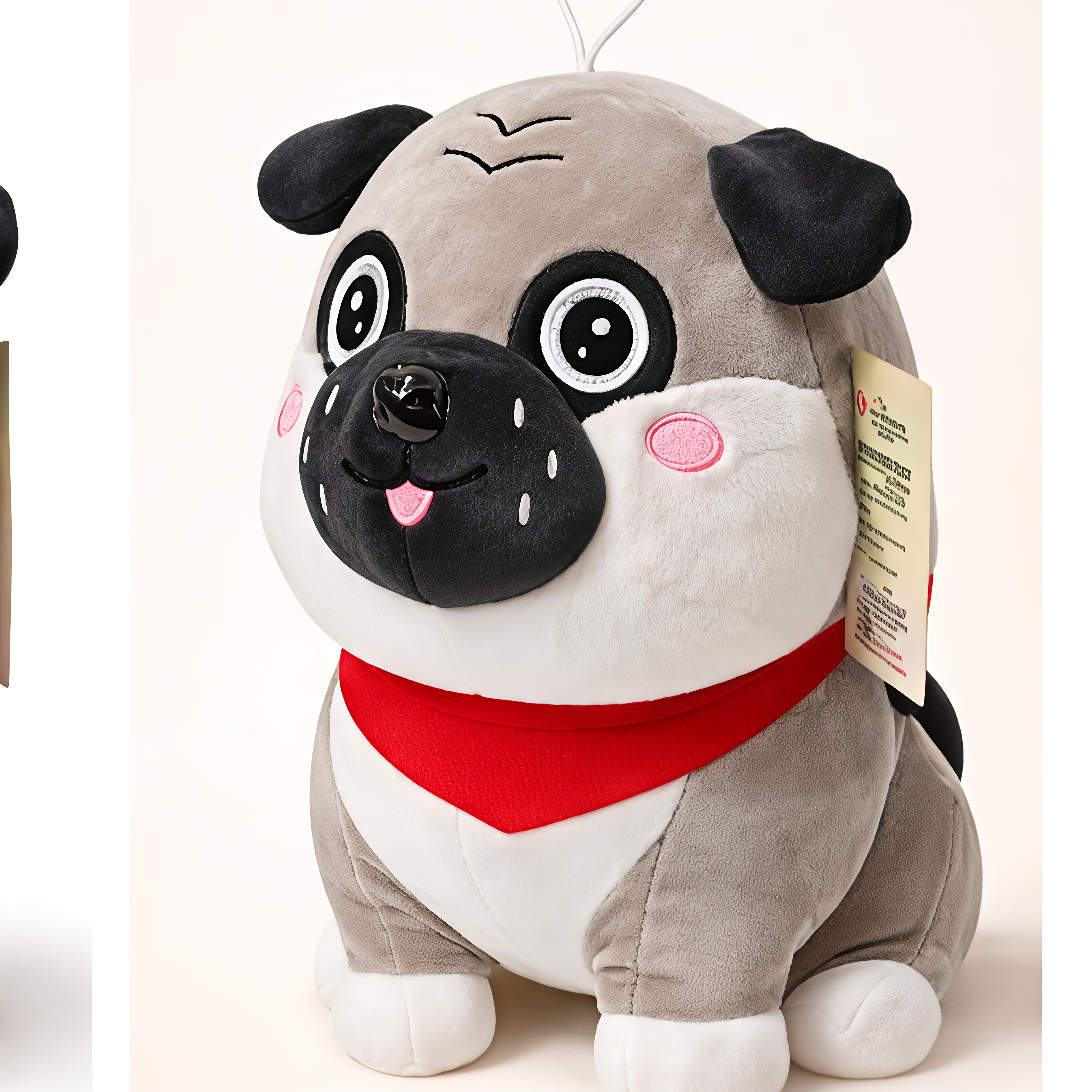 Cute Pug Soft Toy with Red Scarf