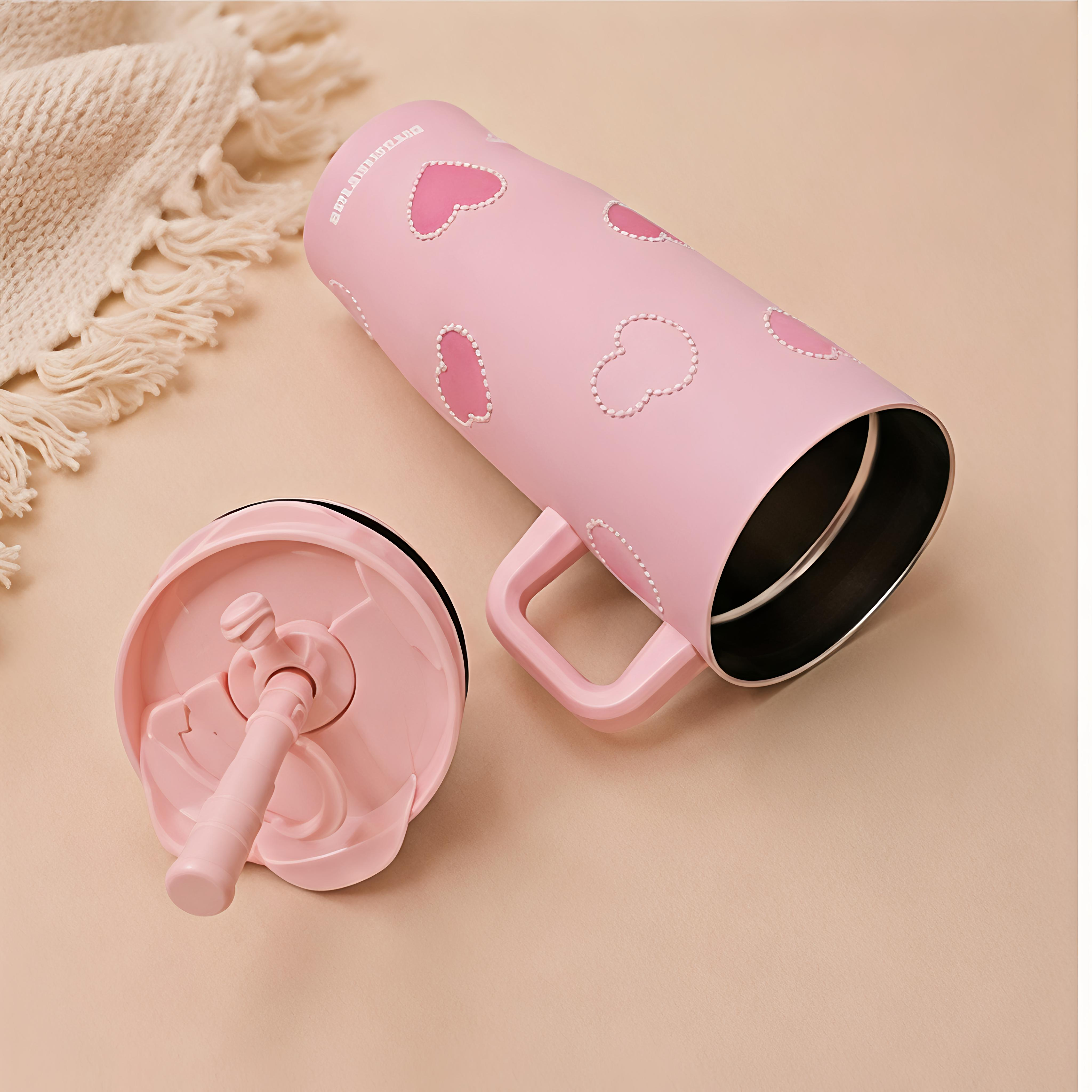 Pearl Heart Insulated Stainless Steel Tumbler / Sipper with Handle & Straw