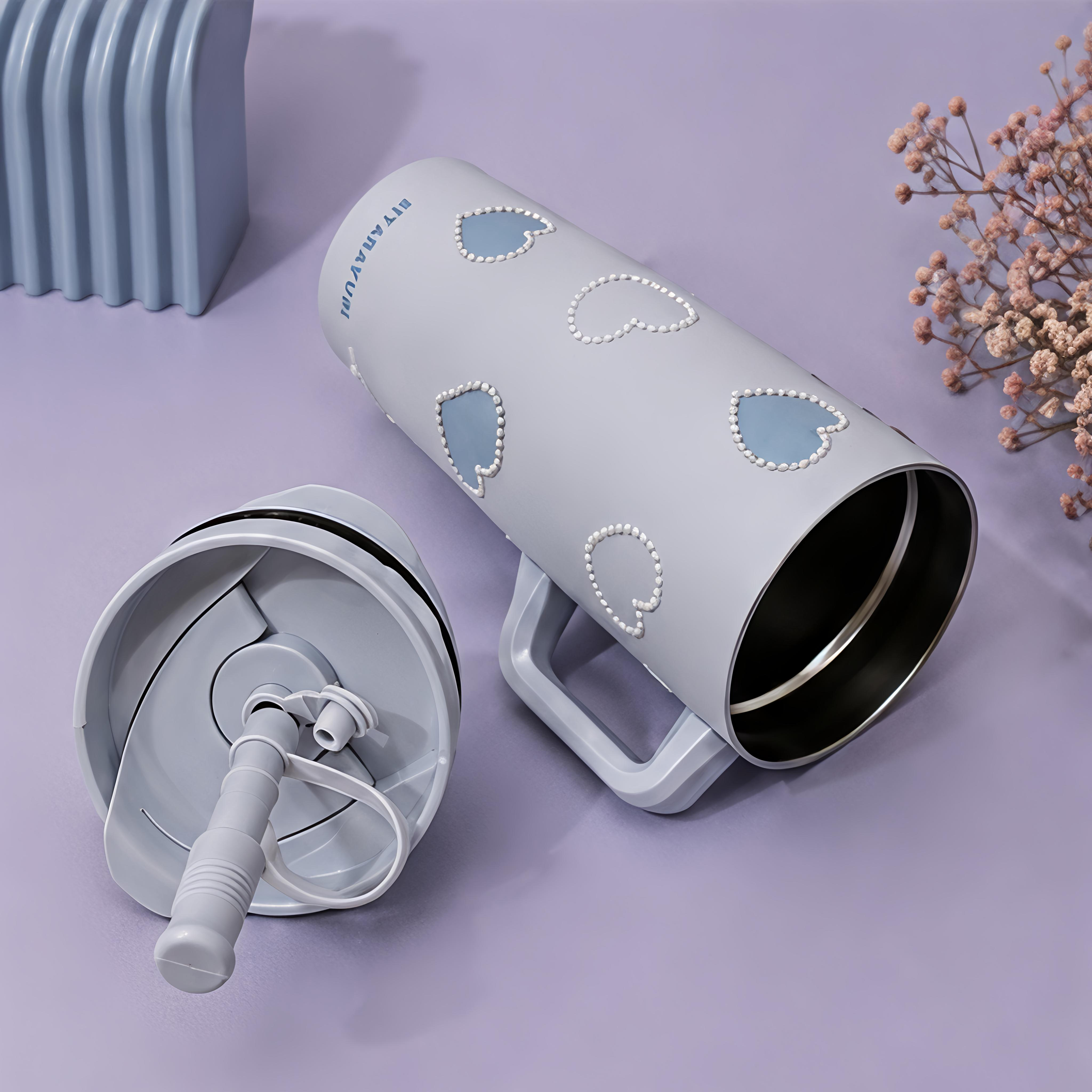 Pearl Heart Insulated Stainless Steel Tumbler / Sipper with Handle & Straw