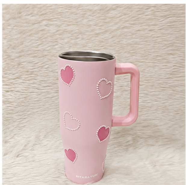 Pearl Heart Insulated Stainless Steel Tumbler / Sipper with Handle & Straw