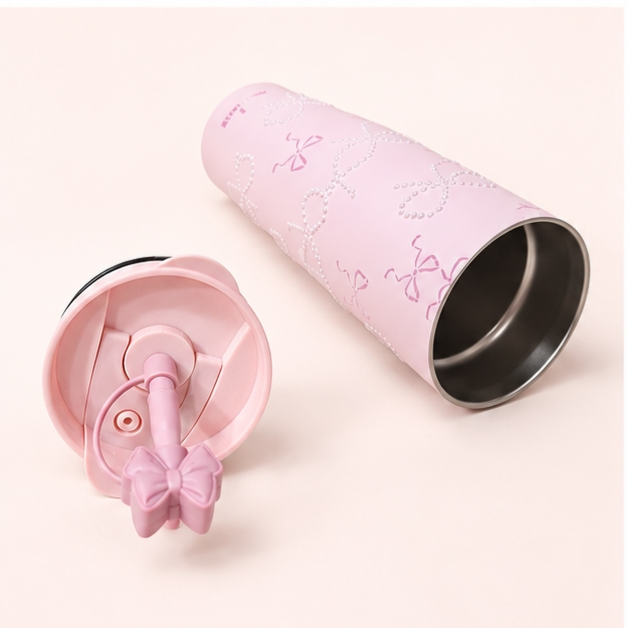 Pink Bow Pearl Insulated Tumbler / Sipper with Handle & Straw