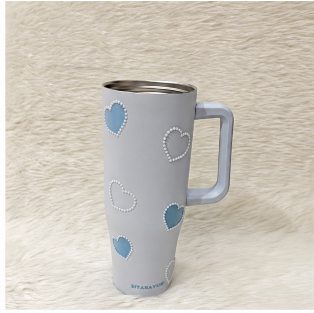 Pearl Heart Insulated Stainless Steel Tumbler / Sipper with Handle & Straw