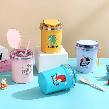 CuddleNest 530ml Stainless Steel Insulated Food Jar | Cartoon Soup Cup for Hot & Cold Meals | Kids School Tiffin | Travel Lunch Container