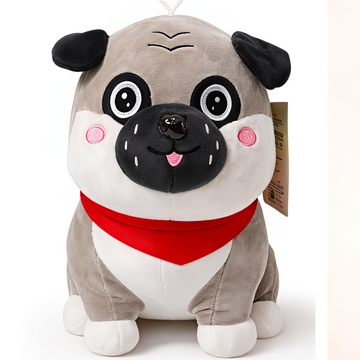 Cute Pug Soft Toy with Red Scarf
