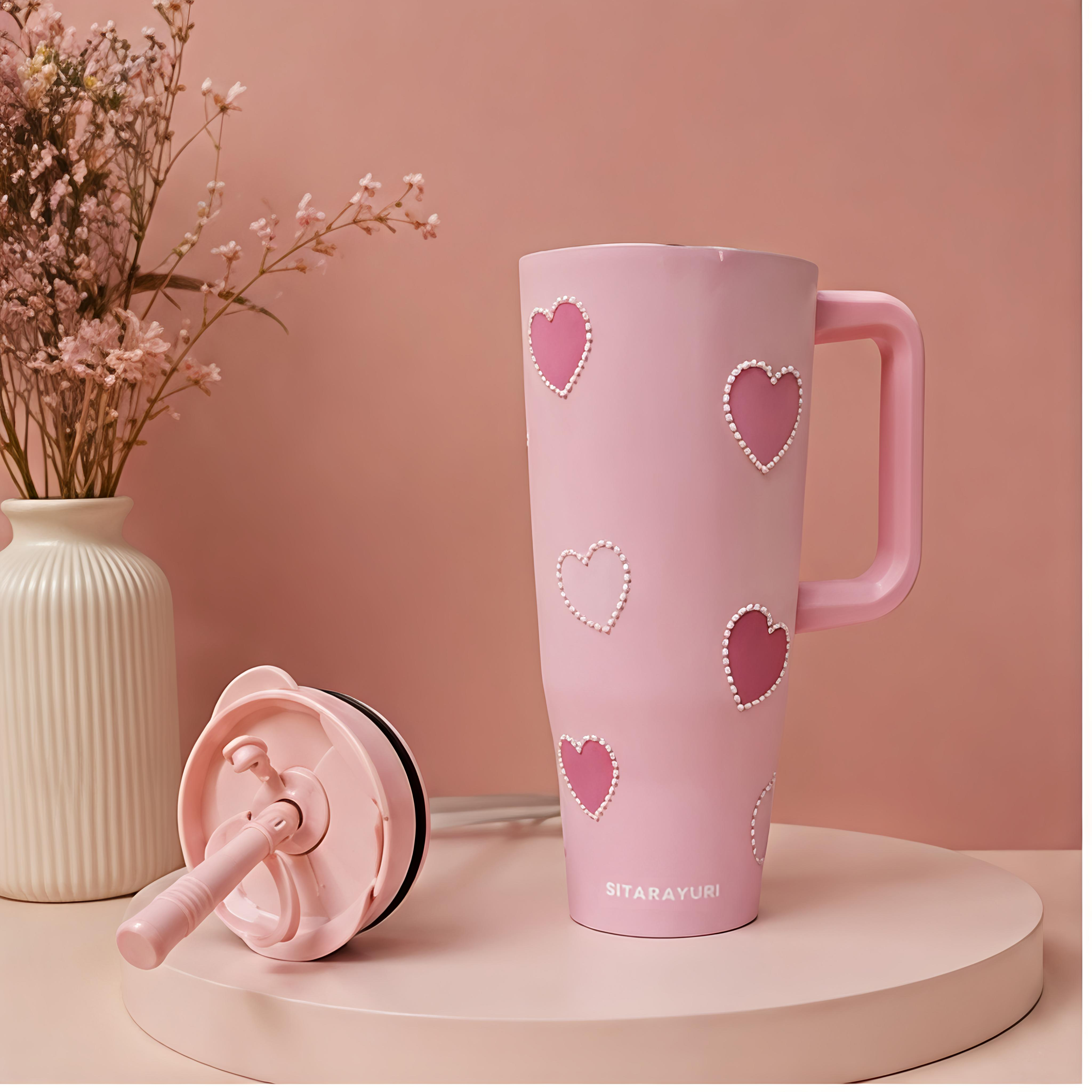 Pearl Heart Insulated Stainless Steel Tumbler / Sipper with Handle & Straw