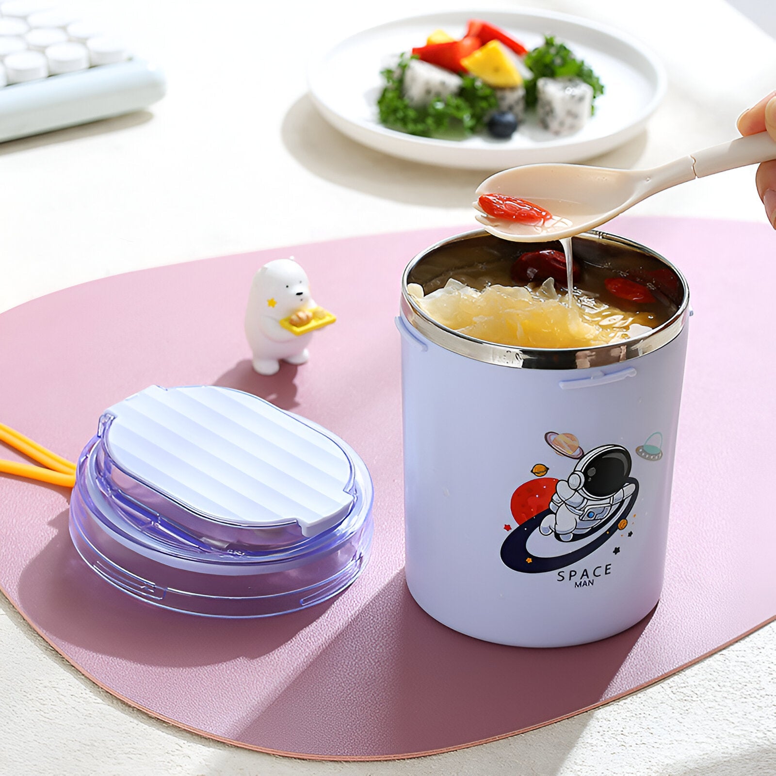 CuddleNest 530ml Stainless Steel Insulated Food Jar | Cartoon Soup Cup for Hot & Cold Meals | Kids School Tiffin | Travel Lunch Container