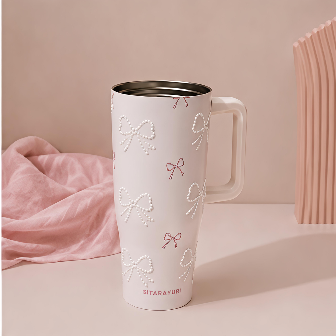 Pearl Bow Insulated Stainless Steel Tumbler / Sipper with Handle & Straw