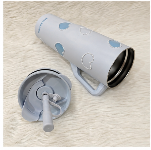 Pearl Heart Insulated Stainless Steel Tumbler / Sipper with Handle & Straw
