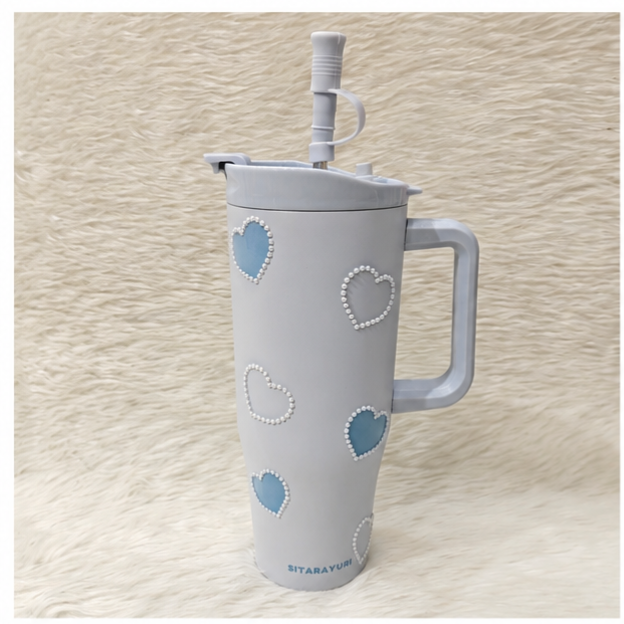 Pearl Heart Insulated Stainless Steel Tumbler / Sipper with Handle & Straw