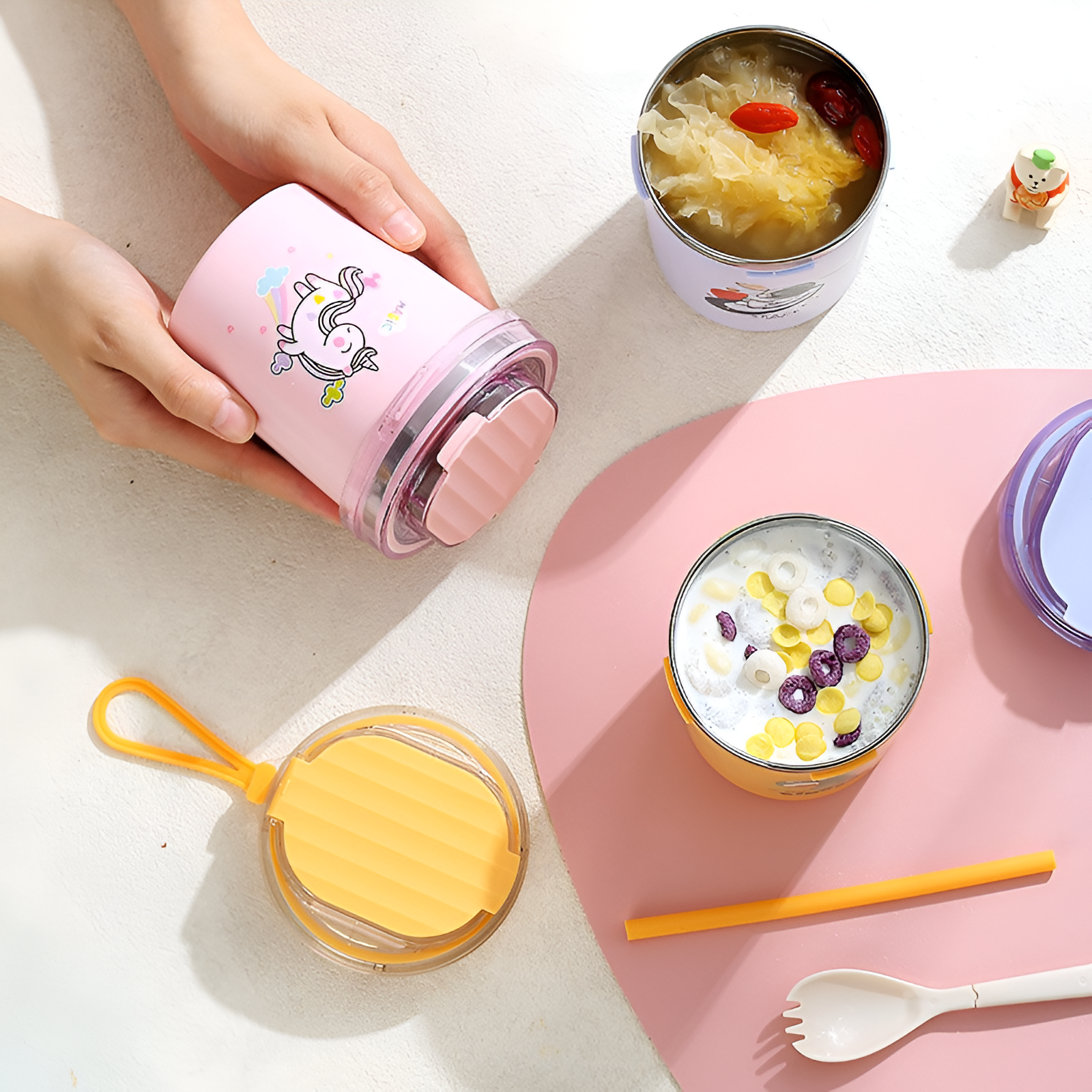 CuddleNest 530ml Stainless Steel Insulated Food Jar | Cartoon Soup Cup for Hot & Cold Meals | Kids School Tiffin | Travel Lunch Container