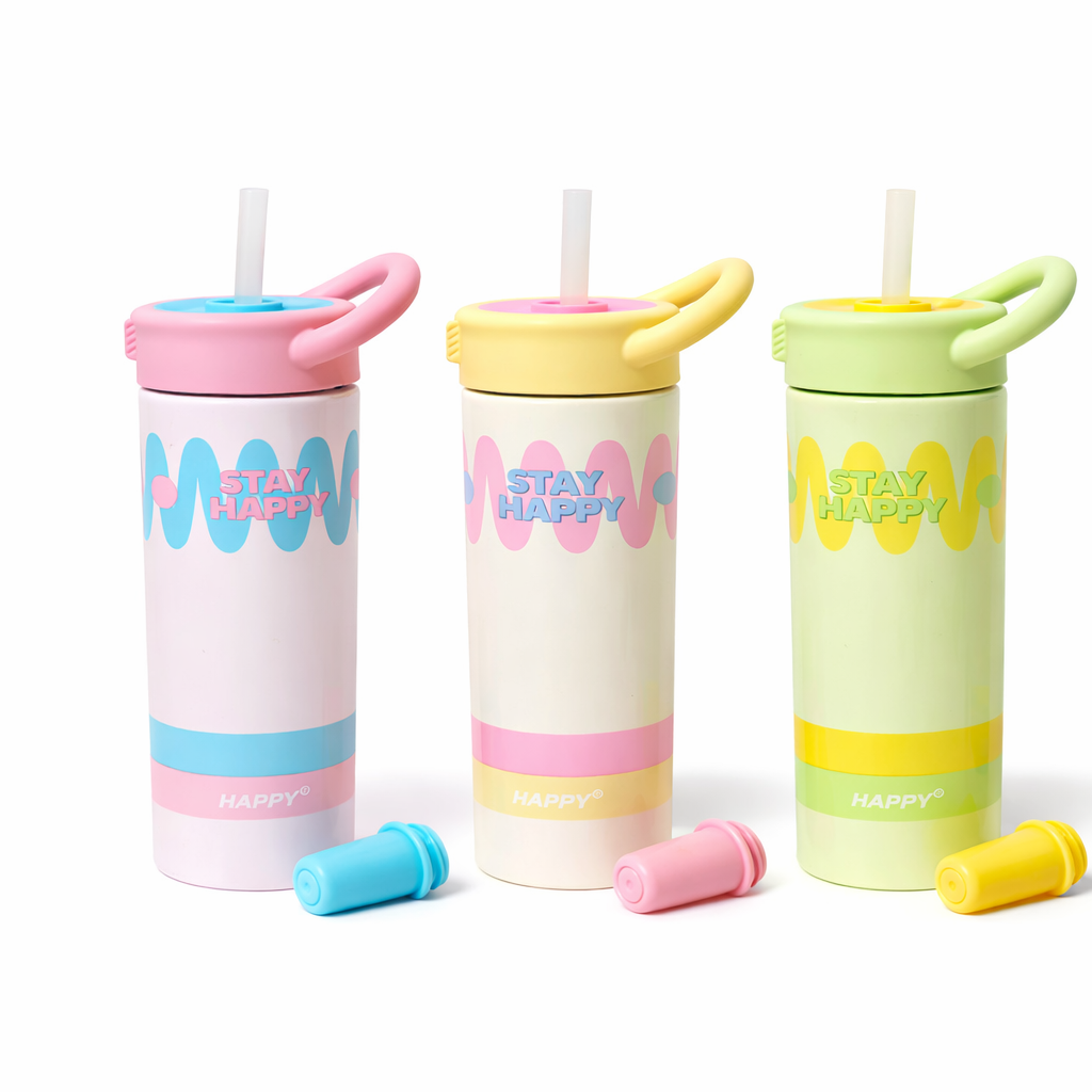 Kids Stainless Steel Sipper Bottle with Straw & Handle