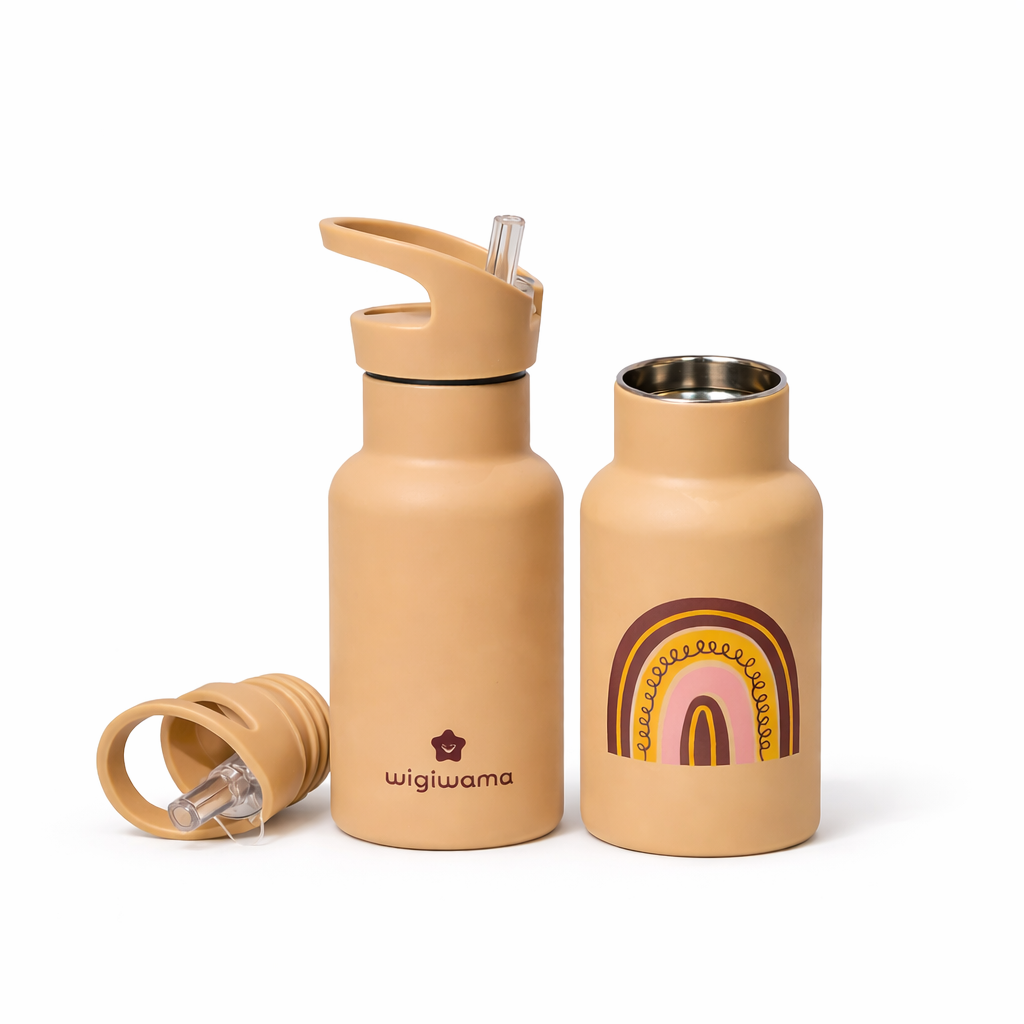 Kids Stainless Steel Insulated Water Bottle with Straw Lid – Rainbow Print