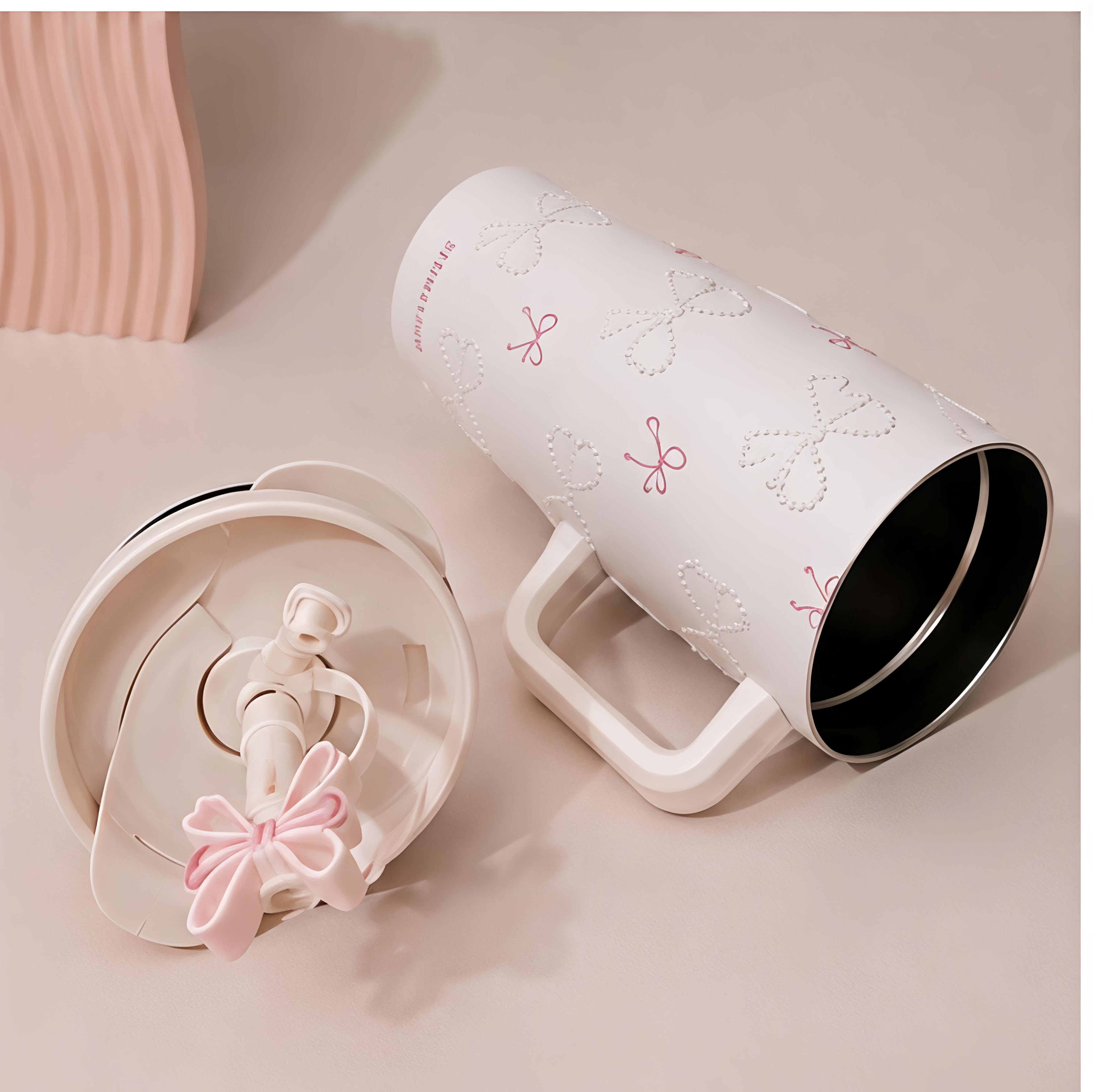 Pearl Bow Insulated Stainless Steel Tumbler / Sipper with Handle & Straw