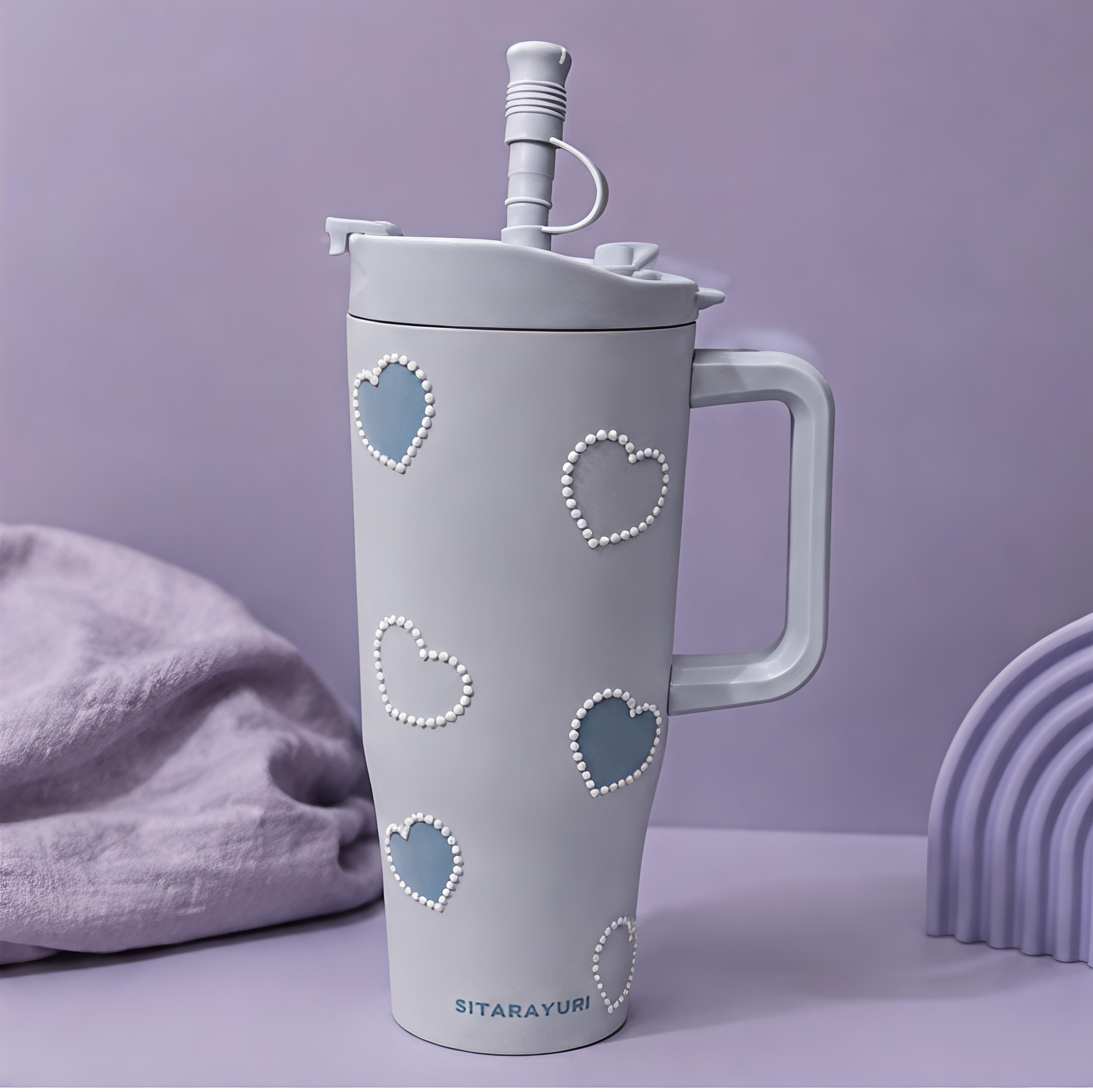 Pearl Heart Insulated Stainless Steel Tumbler / Sipper with Handle & Straw