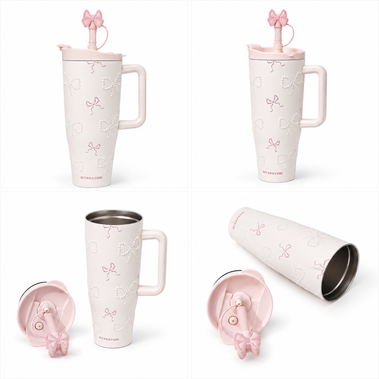 Pearl Bow Insulated Stainless Steel Tumbler / Sipper with Handle & Straw