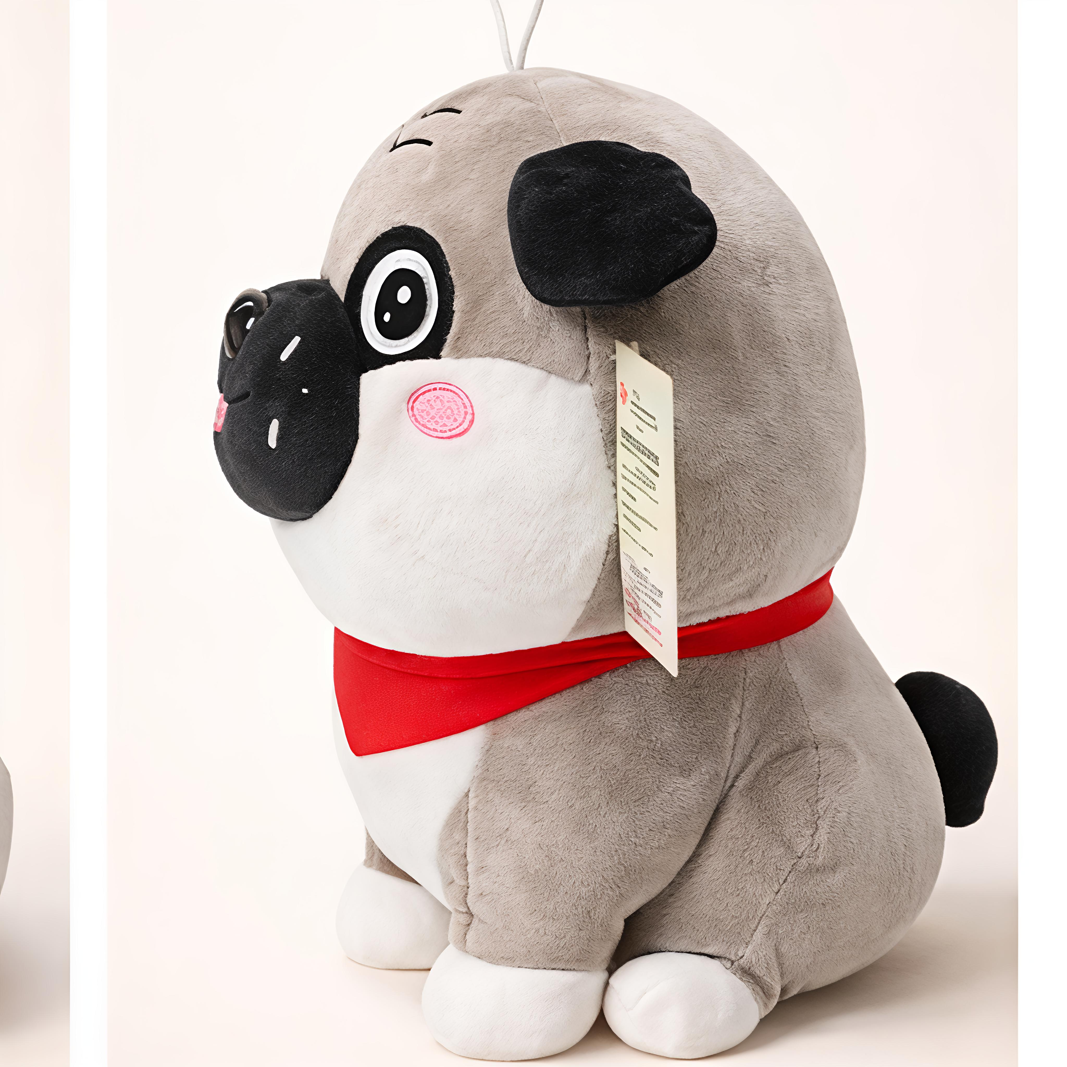 Cute Pug Soft Toy with Red Scarf