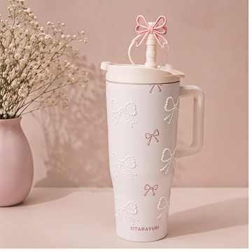 Pearl Bow Insulated Stainless Steel Tumbler / Sipper with Handle & Straw