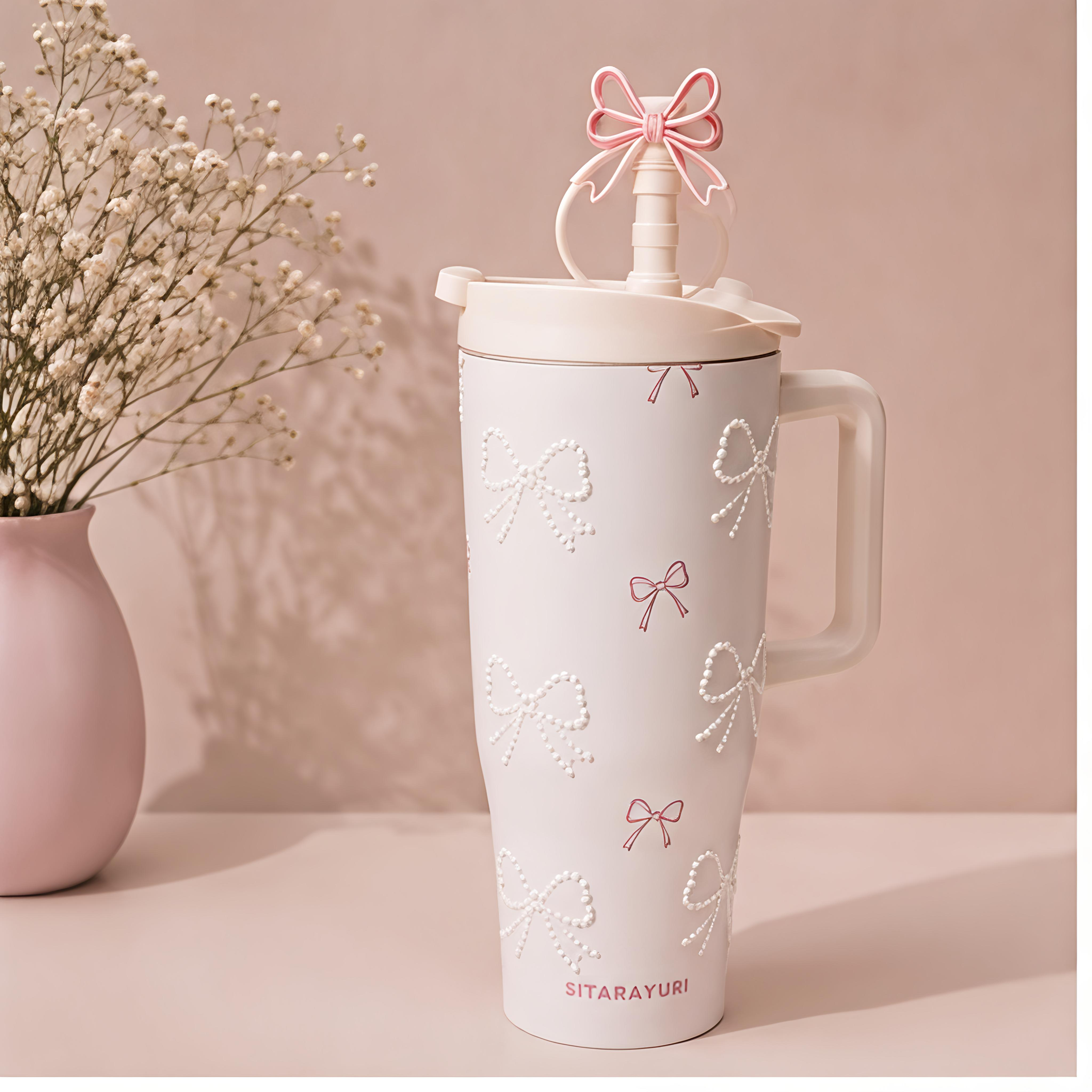 Pearl Bow Insulated Stainless Steel Tumbler / Sipper with Handle & Straw