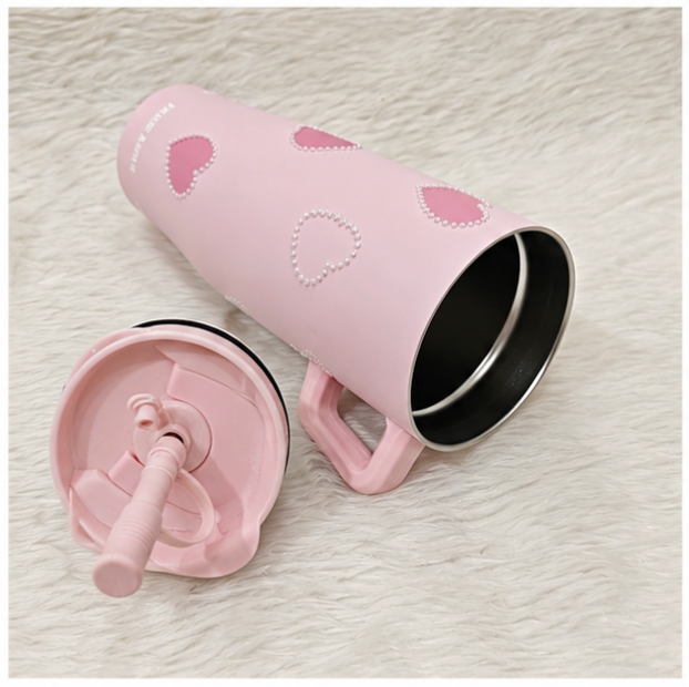 Pearl Heart Insulated Stainless Steel Tumbler / Sipper with Handle & Straw