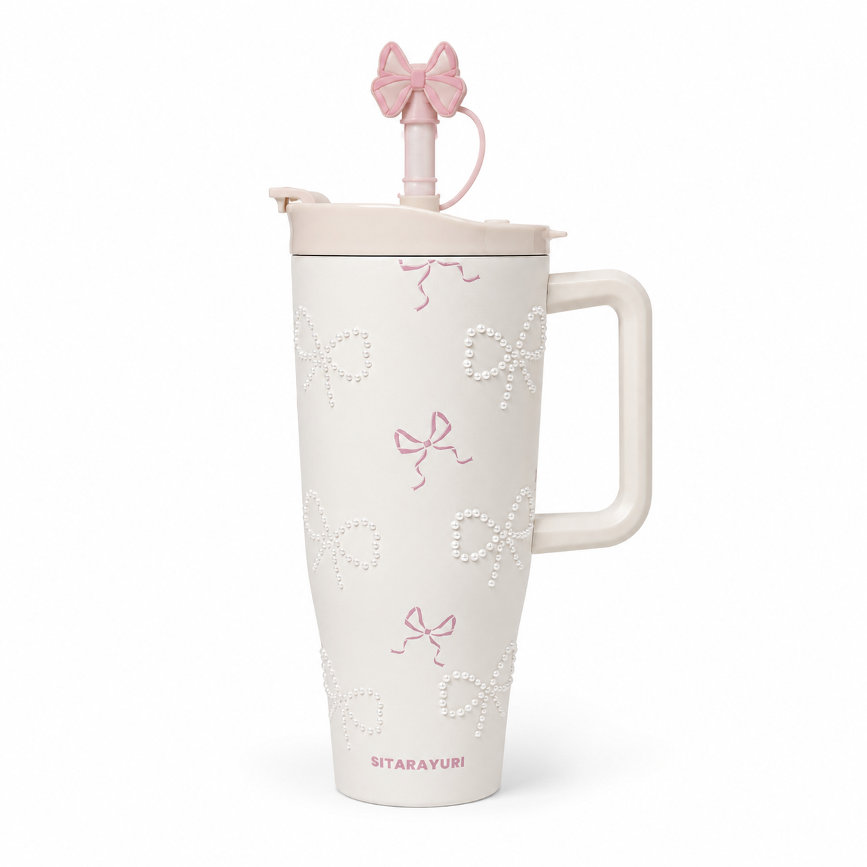 Pearl Bow Insulated Stainless Steel Tumbler / Sipper with Handle & Straw